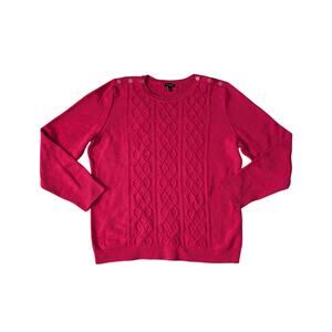 Talbots Cable Knit Sweater XL Red Lambs Wool Blend Old Money Granny Holiday